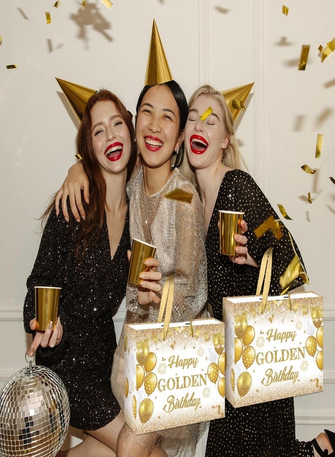 RTMISA Golden Birthday Gift Bag with Tissue Paper and Greeting Card Happy Golden Birthday Gifts Wrapping Paper Bag for Women Men, White and Gold Bday Party Favor Supplies Decorations - Image 4